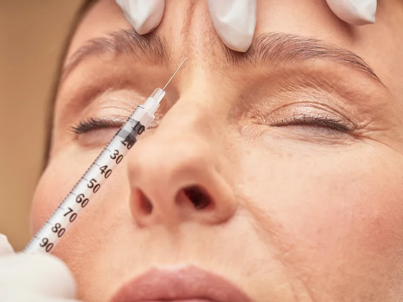 applying an eye dermal filler to reduce dark circles - bags under eyes