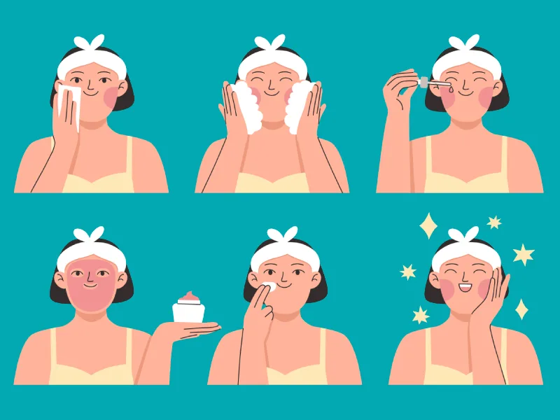 illustration of a facial moisturizing routine