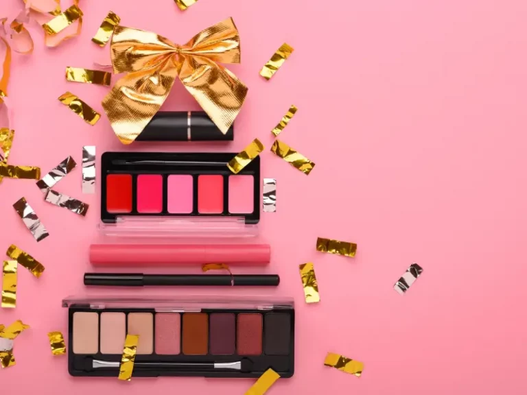 make up on a pink table